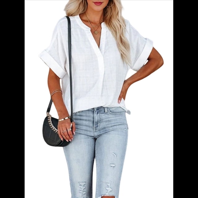 Blusas Formales Informales para Mujer, Camisas de Trabajo, Camisas con Botones, Camisetas de Corta con Cuello en V S