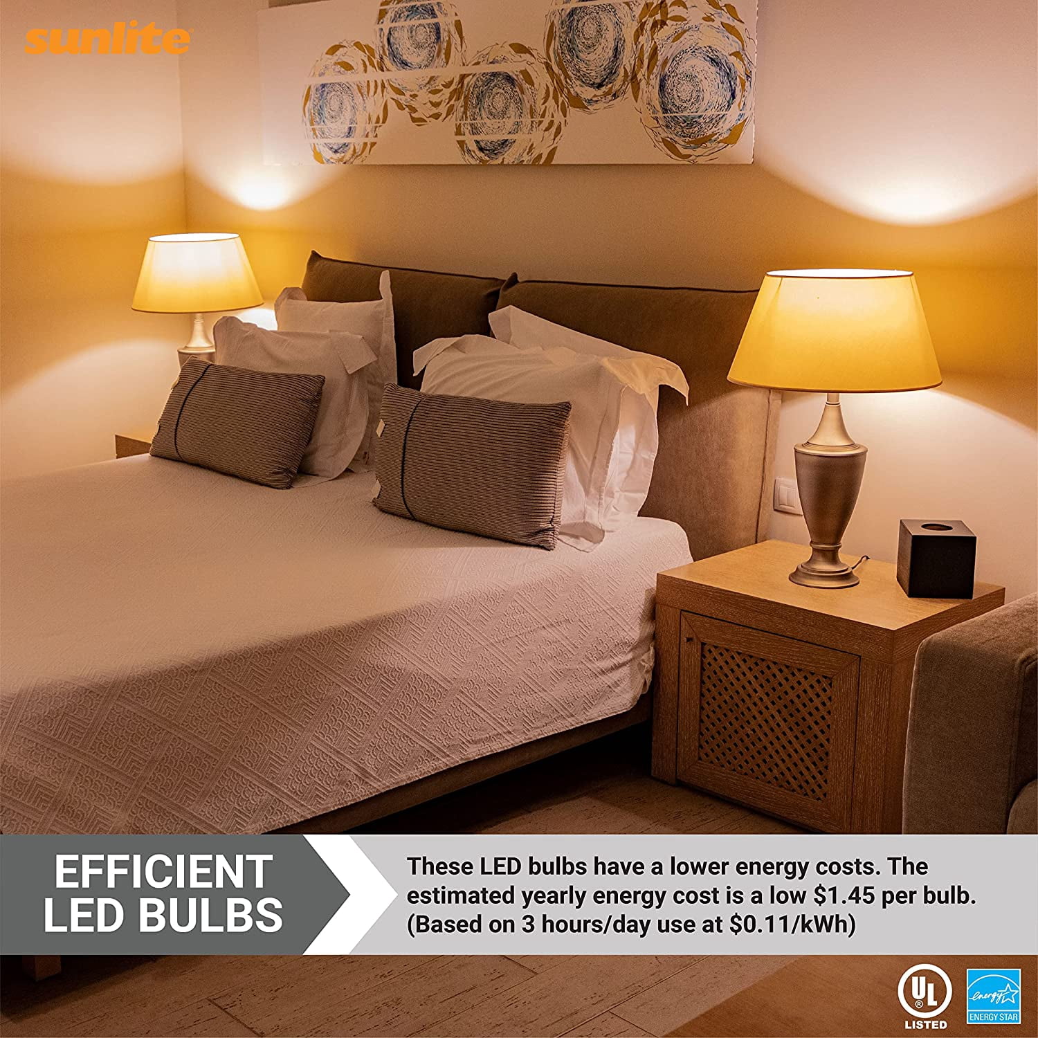 Sunlite LED A19 Light Bulb, 12 Watts (75W Equivalent), GU24 Twist and Lock Base, Dimmable,UL Listed, 2700K Warm White, 6-Pack