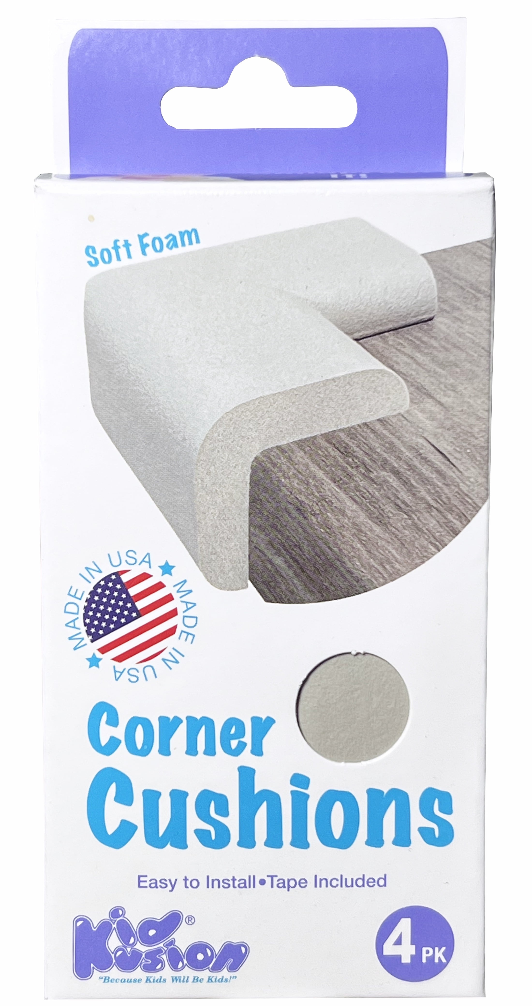 (4 pack) KidKusion Foam Rubber Corner Guards, for Sharp Corners, Tables, Furniture, 4 CT, Gray, Toddler