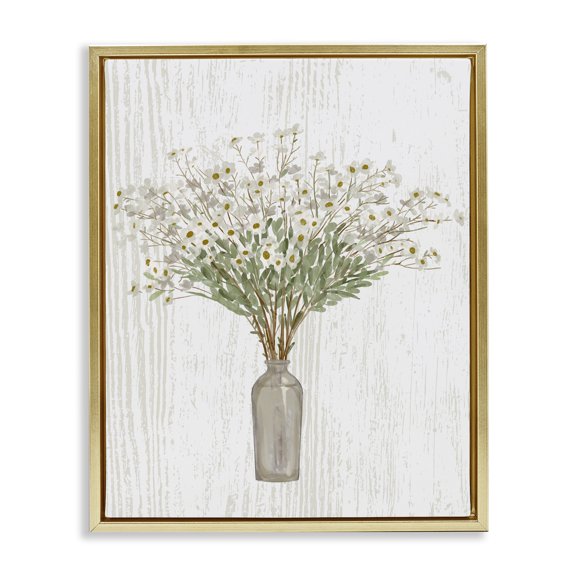 Stupell Industries Farmhouse Delicate Cottage Wildflowers Bouquet Weathered Grainy Pattern Gold Floating Frame Canvas Art, 25 x 31, by Ziwei Li