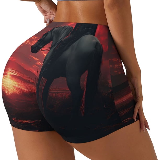 Fotbe Lone Rider Under Red Sky Shorts Sin Costuras – Shorts Deportivos de Cintura Alta para Mujer, Elásticos para Gimnasio, Yoga, Running o Ciclismo-Medium