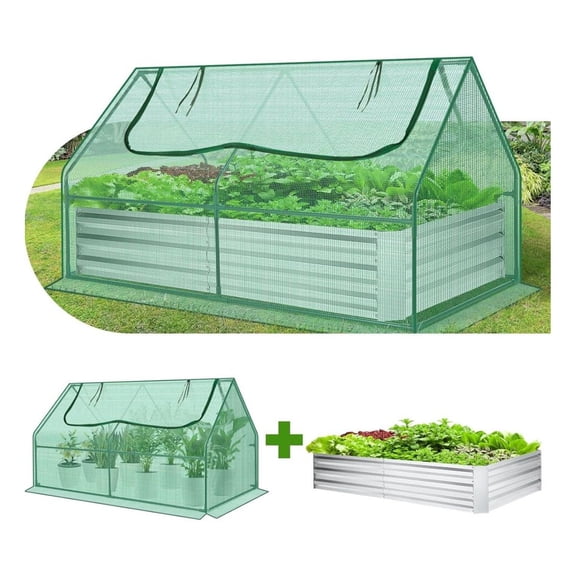 Yunken 6x3x3 Feet Galvanized Raised Garden Bed with Greenhouse, Complete Gardening System with Protective Cover for Vegetables and Flowers
