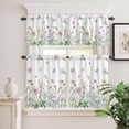 thumbnail image 2 of 3 Piece Kitchen Curtains and Valances Set Botanical Cafe Curtains 24 Inch Length Blue Pink Daisy Floral Watercolor White Valance & Tier Curtain for Living Room Bedroom Small Window 54"x18"+27"x24"*2, 2 of 6