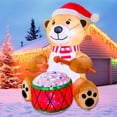 thumbnail image 2 of 6 FT Animated Christmas Inflatable Bear Playing Drum With Built-In LED Lights for Christmas Holiday Party, 2 of 5