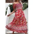 thumbnail image 4 of Women's Floral Off Shoulder Smocked Midi Dress 100% viscose Lightweight Vacation Ready Feminine Everyday Dress, 4 of 5