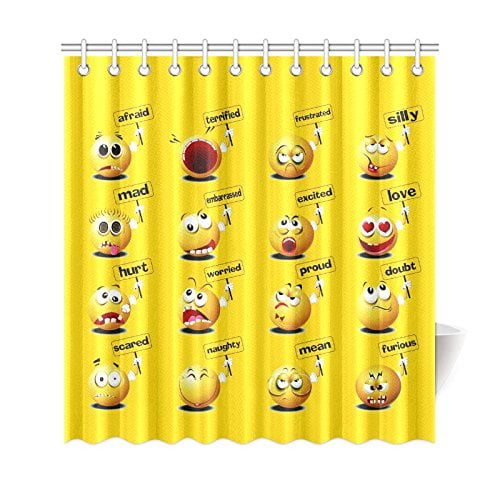 Smiling Face Ball Polyester Waterproof Bathroom Fabric Shower Curtain 12 Hook 