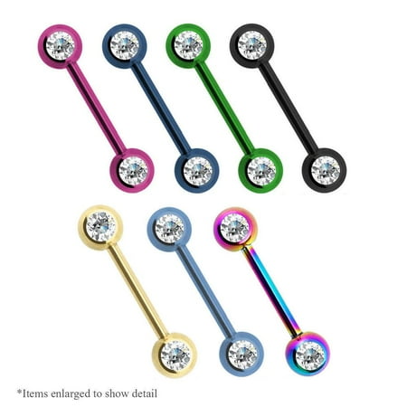 Nipple Ring 14g Double CZ Titanium Anodized Surgical Steel 1Pc