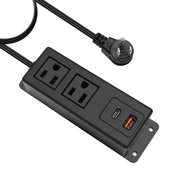 Multiple Plug Outlet with USB C 20W Wall Mounted Power Strip Under Desk Mountable Flat Plug Extension Cord