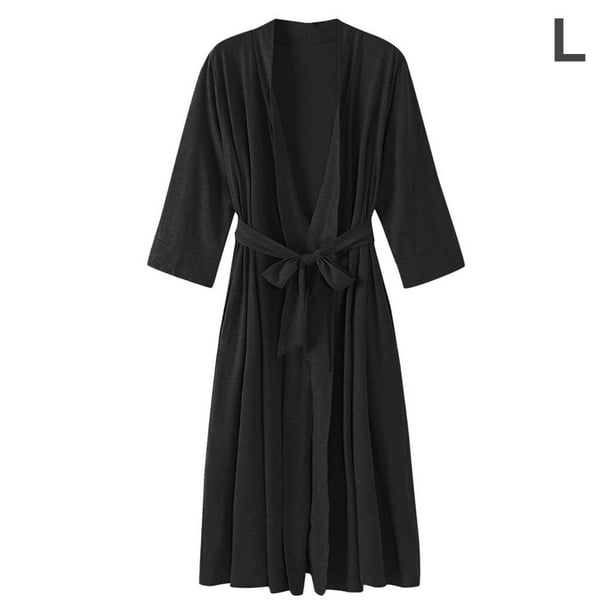 Bata de noche con cuello en V, ropa de dormir sexy, bata de mujer, vestido de noche, negro, L seitruly AP000943-01