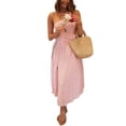 thumbnail image 4 of Lucakuins, vestido midi de verano para mujer, color sólido/estampado floral, correa de espagueti, lazo cruzado, sin espalda, vestido sin mangas, vestido de fiesta con abertura a la moda Lucakuins moda, 4 of 9