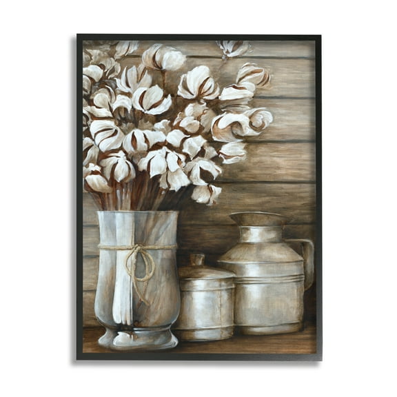 Stupell Industries Traditional Flower Bouquet Rustic Country Cans Painting Black Framed Art Print Wall Art, Design by White Ladder
