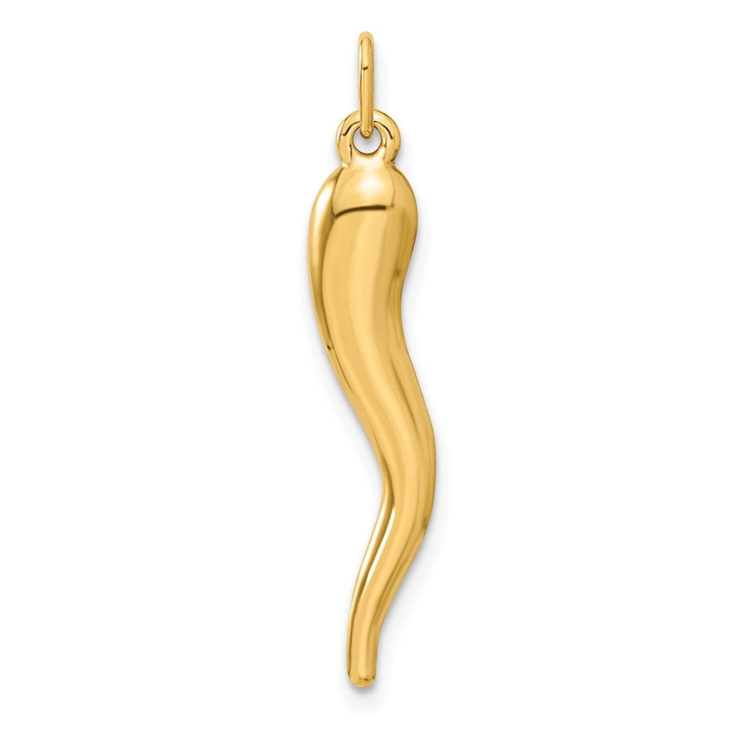 14k Yellow Gold Polished Finish 3-D Italian Horn Charm Pendant