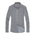 thumbnail image 4 of PMUYBHF T-Shirts pour Hommes Manches Longues Mode Décontractée Simplicité Coréenne Slim Rayé Col à Revers Chemise Manches Longues, 4 of 5