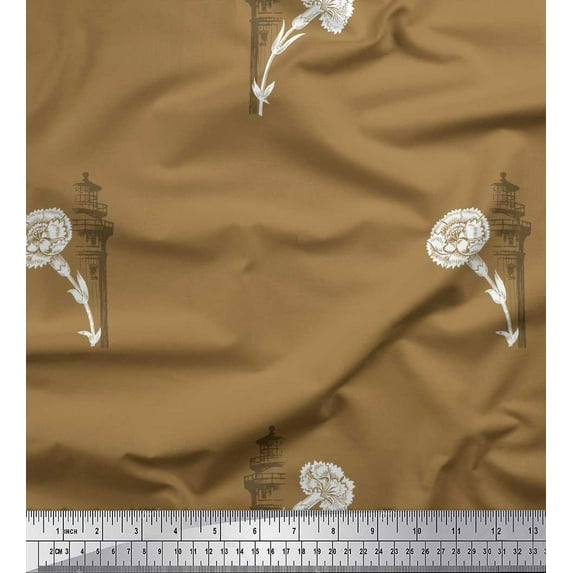 Soimoi Rayon Fabric Architecture Structure,Leaves & Floral Artistic Decor Fabric Printed Yard 42 Inch Wide