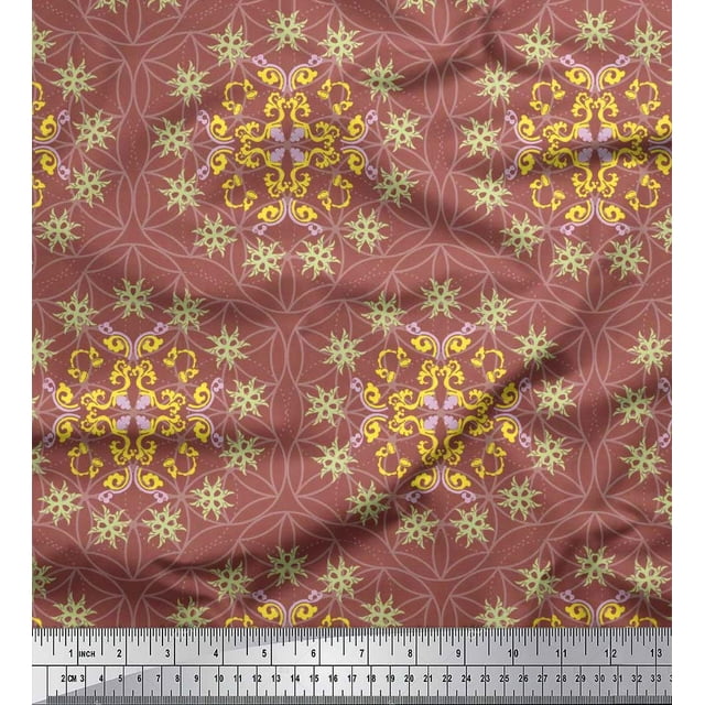 Soimoi Rayon Fabric Moroccan Damask Print Fabric by Yard 56 Inch Wide