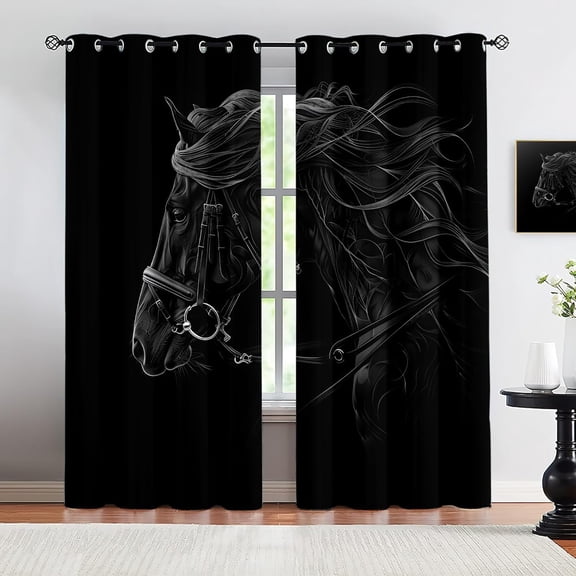 Horse Curtains For Bedroom, Black Curtains For Living Room, Western Curtains Kids Bedroom Decor 21"W x 45"L (Pack of 2)