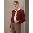 thumbnail image 3 of DARING DIVA Women's Tweed Short Jacket Collarless Office Cropped Blazer M Dark Red, 3 of 6