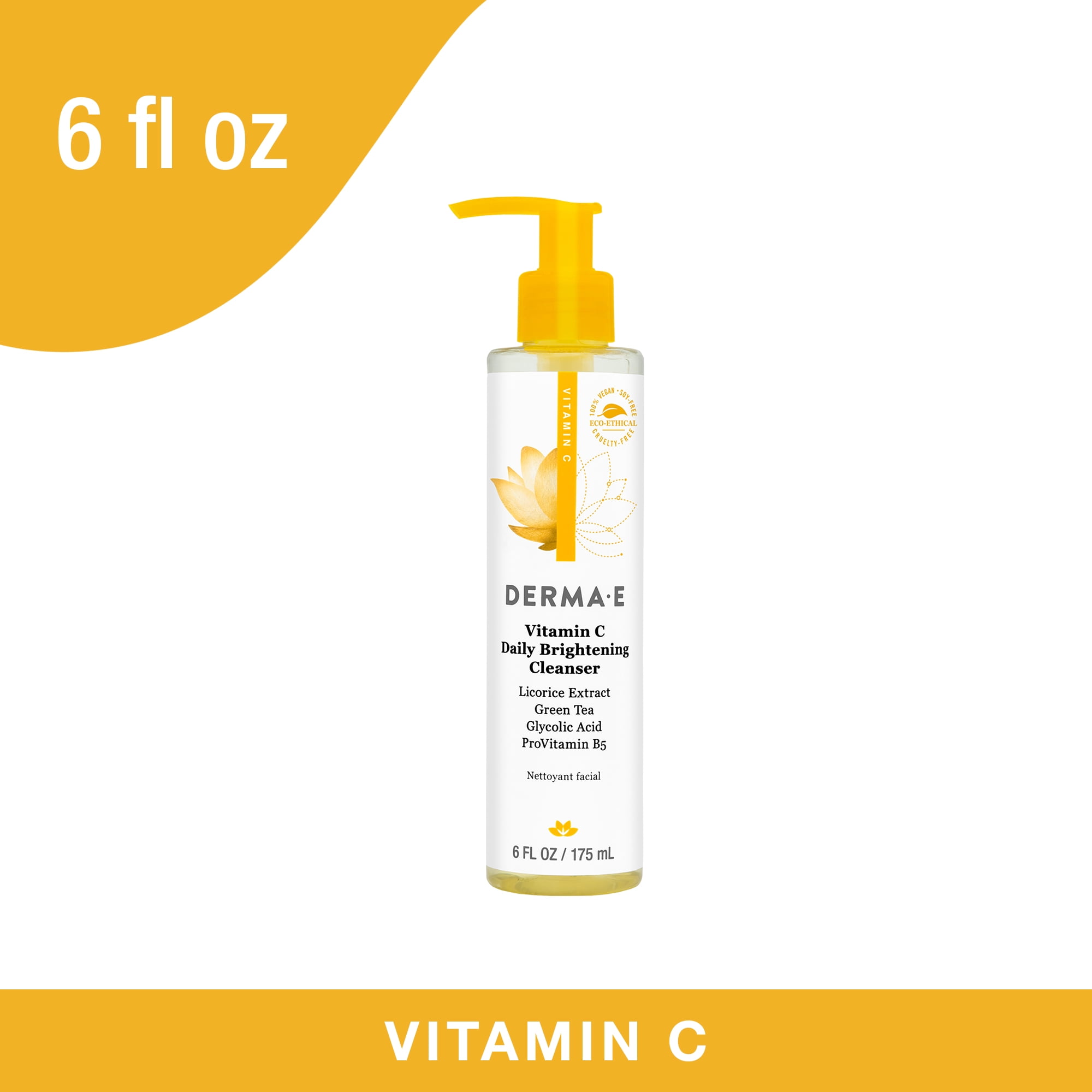 Derma E Evenly Radiant Vitamin C Facial Cleanser, Face Wash for All Skin Types, 6 Fl Oz