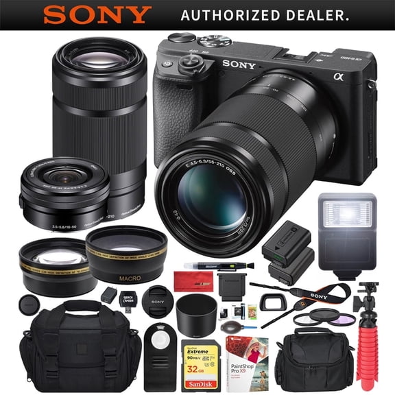 Sony a6400 4K Mirrorless Camera ILCE-6400L/B (Black) with 16-50mm F/3.5-5.6 and 55-210mm F4.5-6.3 2 Lens Kit Bundle with 0.43x Wide Angle   2.2x Telephoto   Deco Gear Bag| Official Sony USA Dealer
