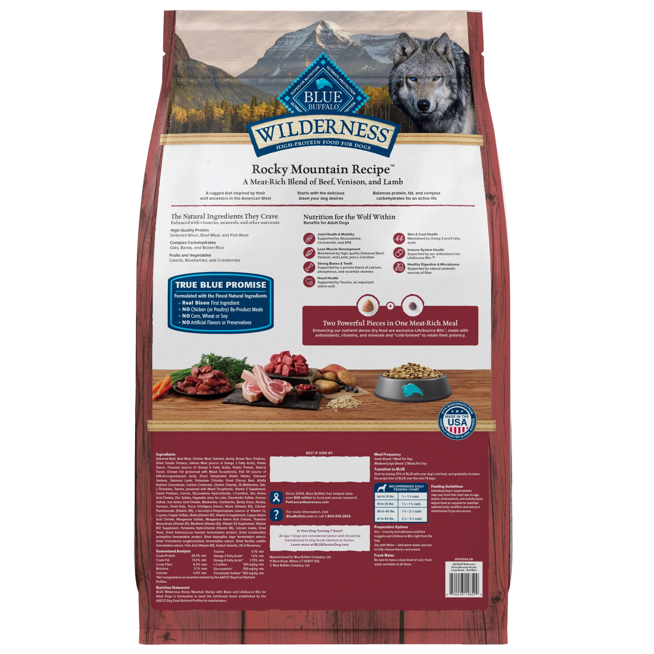 Blue Buffalo Wilderness Adult Large Breed Dry Dog Food, Red Meat & Whole Grains, 24-lbs.