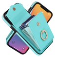 thumbnail image 2 of Elegante funda multifuncional tipo cartera para iPhone 12 con correas, ranura para tarjetas, soporte para anillo, protección para cámara, material de PU, diseño a prueba de golpes y antirrobo., 2 of 5
