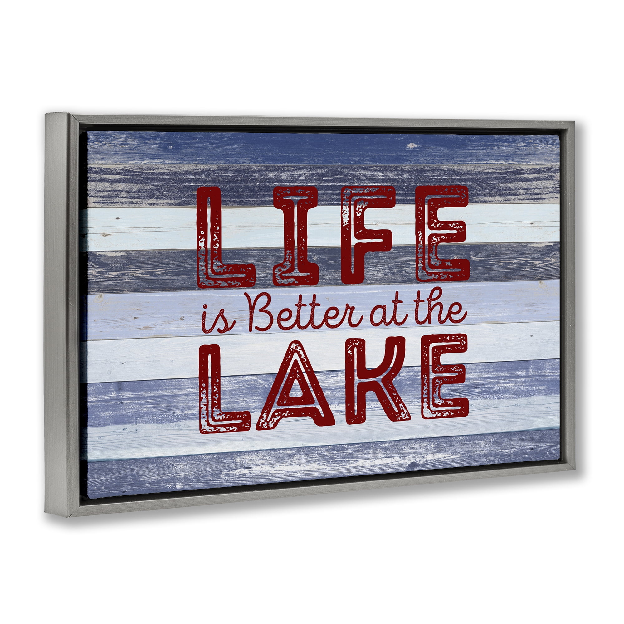 Stupell Industries Life At Lake Striped Coastal Painting Gray Floater Framed Art Print Wall Art, 25 x 17