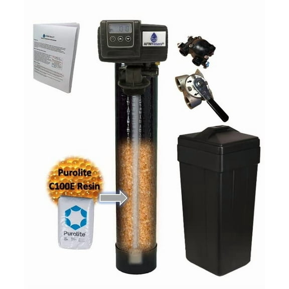 AFWFilters Purolite Metered Water Softener 48,000 48k Whole House Water Softener with Fleck 5600SXT and Upgraded C100E Purolite Resin 3/4" Stainless Steel Bypass