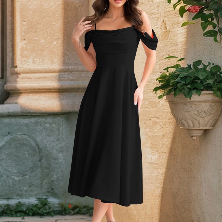 knee length dresses for ladies Margot Cowl Neck Satin Maxi Dress • Shop American Threads Online Dress Butter Yellow / S main image 1