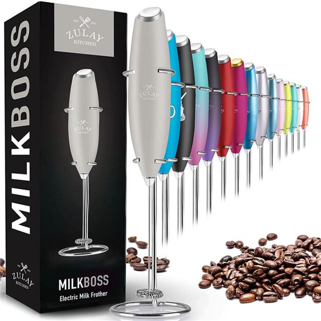 Zulay Kitchen High Powered Milk Frother Handheld Foam Maker for Lattes, Cappuccinos, Matcha, Frappe & More - Gray