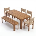 thumbnail image 3 of Christopher Knight Home 6-Piece Outdoor Acacia Wood Dining Set, Table and Bench with Light Gray Wicker Chair, 3 of 16
