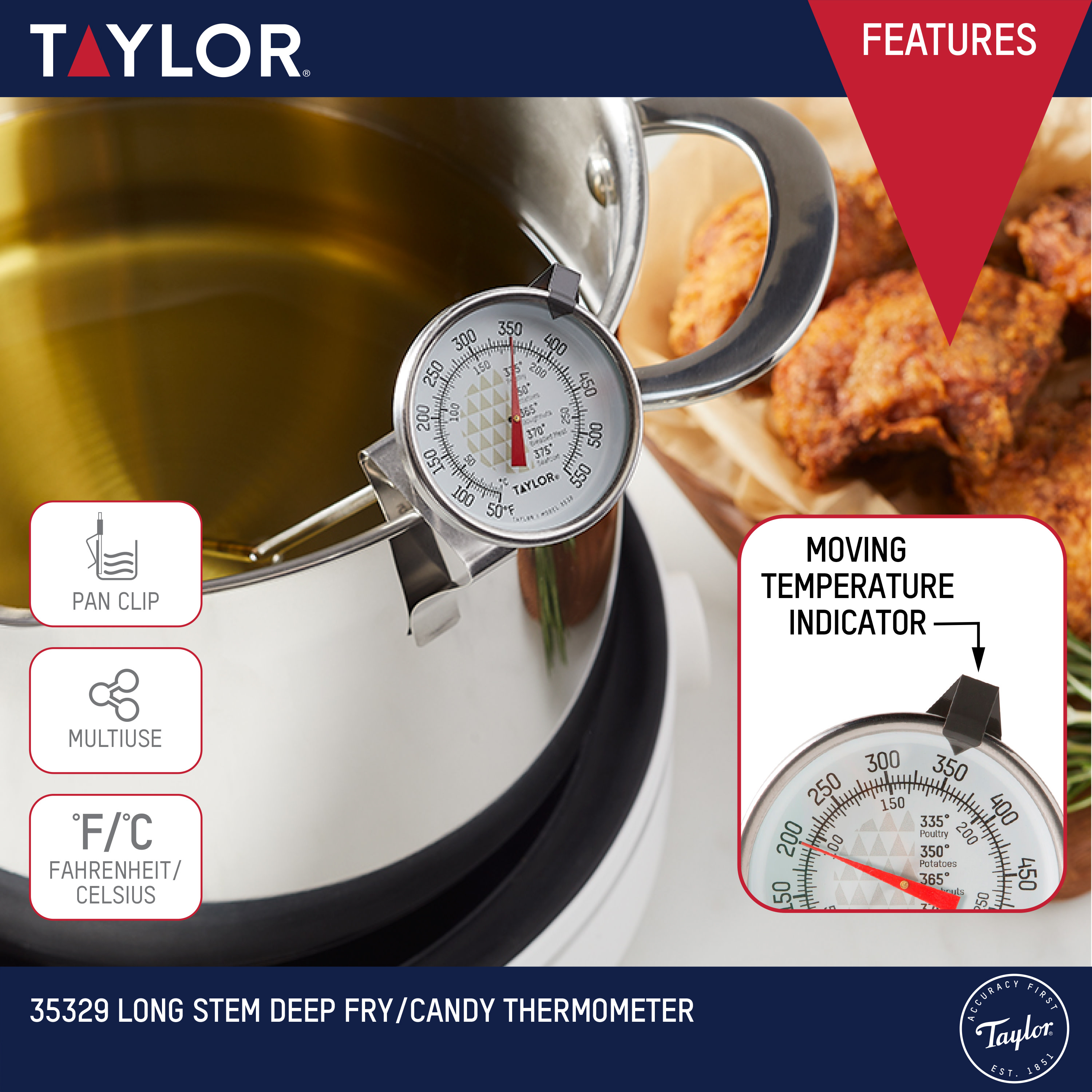 Taylor Candy and Deep Fry Analog Thermometer with Adjustable Pan Clip with 1.75-inch Dial - image 3 of 10