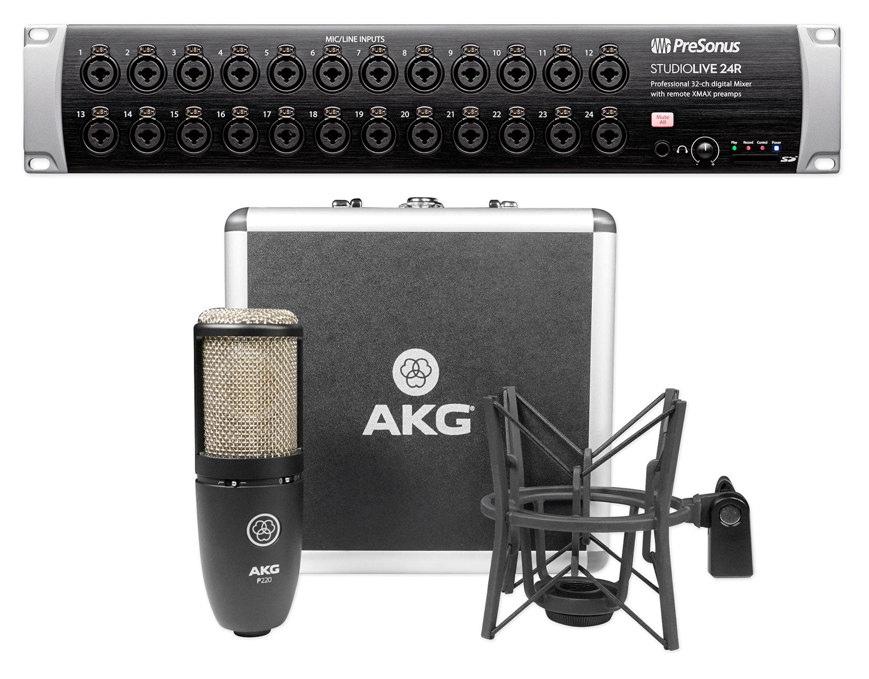 PRESONUS Studiolive 24R 24Channel Digital Rack Mount Mixer+AKG Mic+Shockmount