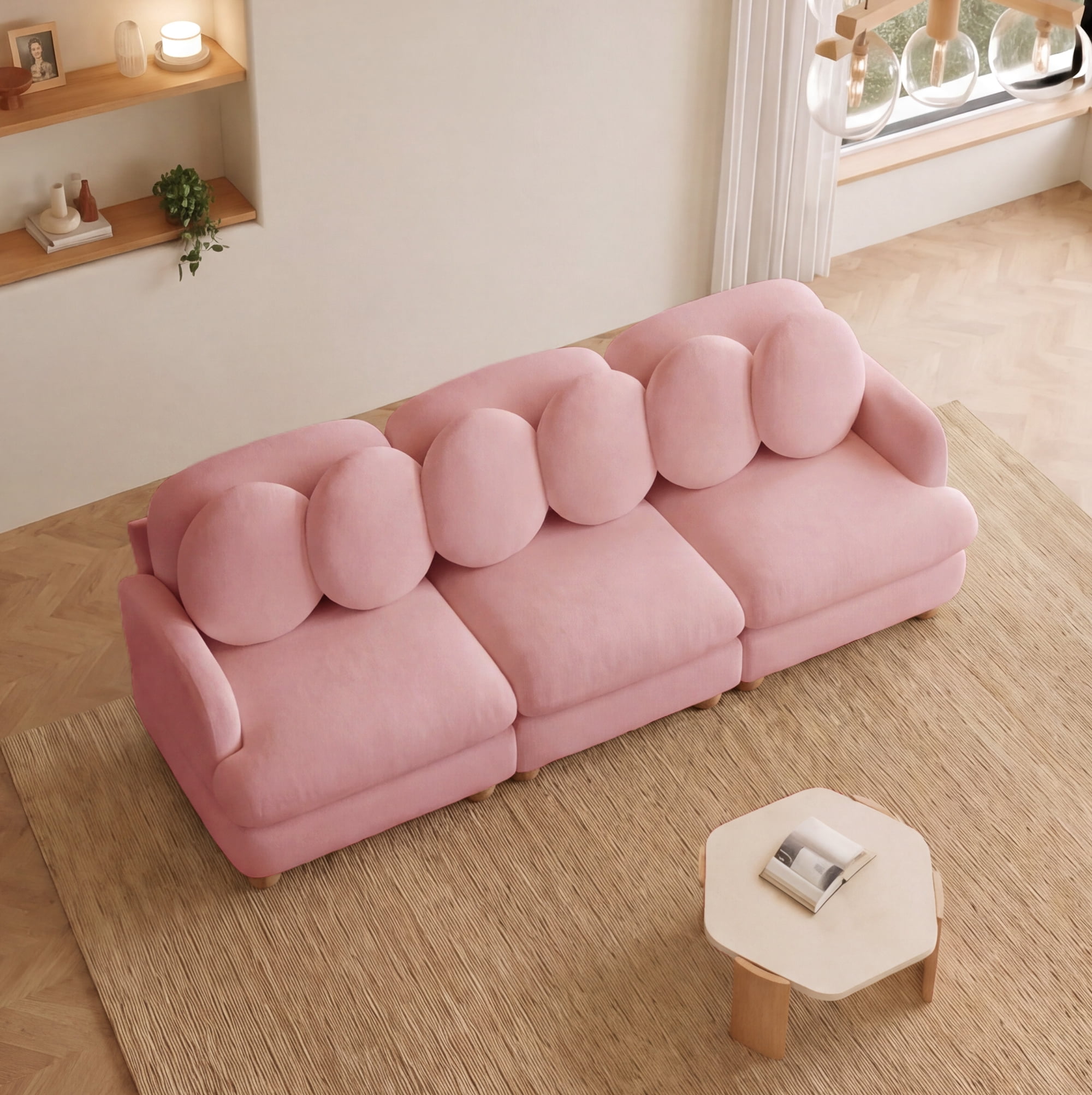 95" 3 Seater Comfy Chenille Modular Sectional Sofa Couch with 6 Throw Pillows