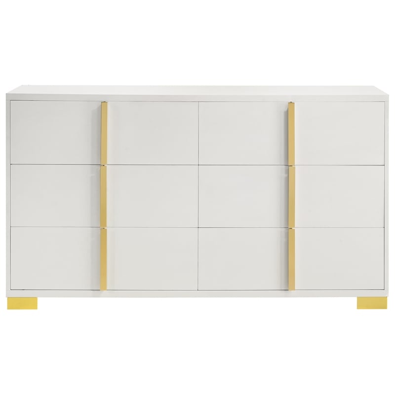 Coaster Company 4-Piece Contemporary Wood Queen Bedroom Set, White/Gold