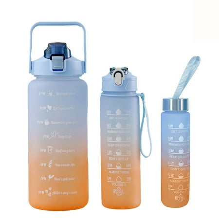 

3Pcs Motivational Water Bottle with Removable Straw - BPA Free Leakproof Water Jug with Time Marker Ensure You Drink Enough Water Daily (2000ml+900ml+280ml)