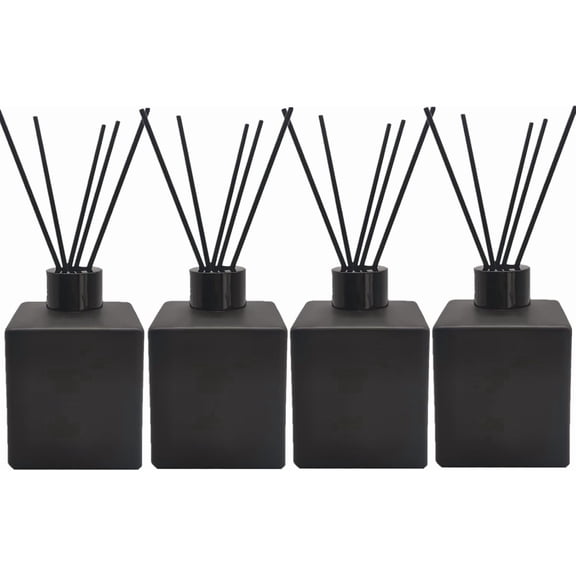 Perfume Reed Diffuser Bottle,Empty Square Essential Oil Bottles Glass Jar with Black Sticks for DIY Fragrance Replacement Diffuser Sets (200ml/6.7oz, Matte Black)