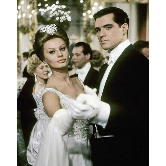 Sophia Loren in elegant white gown dances with unknown actor 8x10 photo