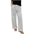 thumbnail image 3 of Dzrciro Pajama Pants for Women, Drawstring High Waist Wide Leg Stripes Pants with Pockets, Soft Daily Lounge Bottoms S-2XL, 3 of 5