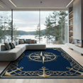 thumbnail image 2 of ODIKA 6'x9' Washable Area Rug Compass Nautical Vintage Motif Border Maritime Distressed Map for Dining Room, Under Table, Office Décor, Non-Slip Chair-Friendly, 2 of 7