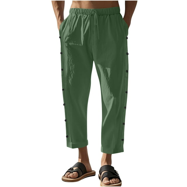 CHGBMOK Sweatpants for Men Casual Holiday Pocket Drawstring Solid Color Elastic Waist Cropped Pants Sizes XS-4XL