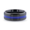 thumbnail image 3 of JACKSEN Black Titanium Men's Wedding Band Beveled Black Titanium With Blue Stripe Inlaid Brushed Finish Center And Polished Beveled Edges - 8mm, 3 of 3