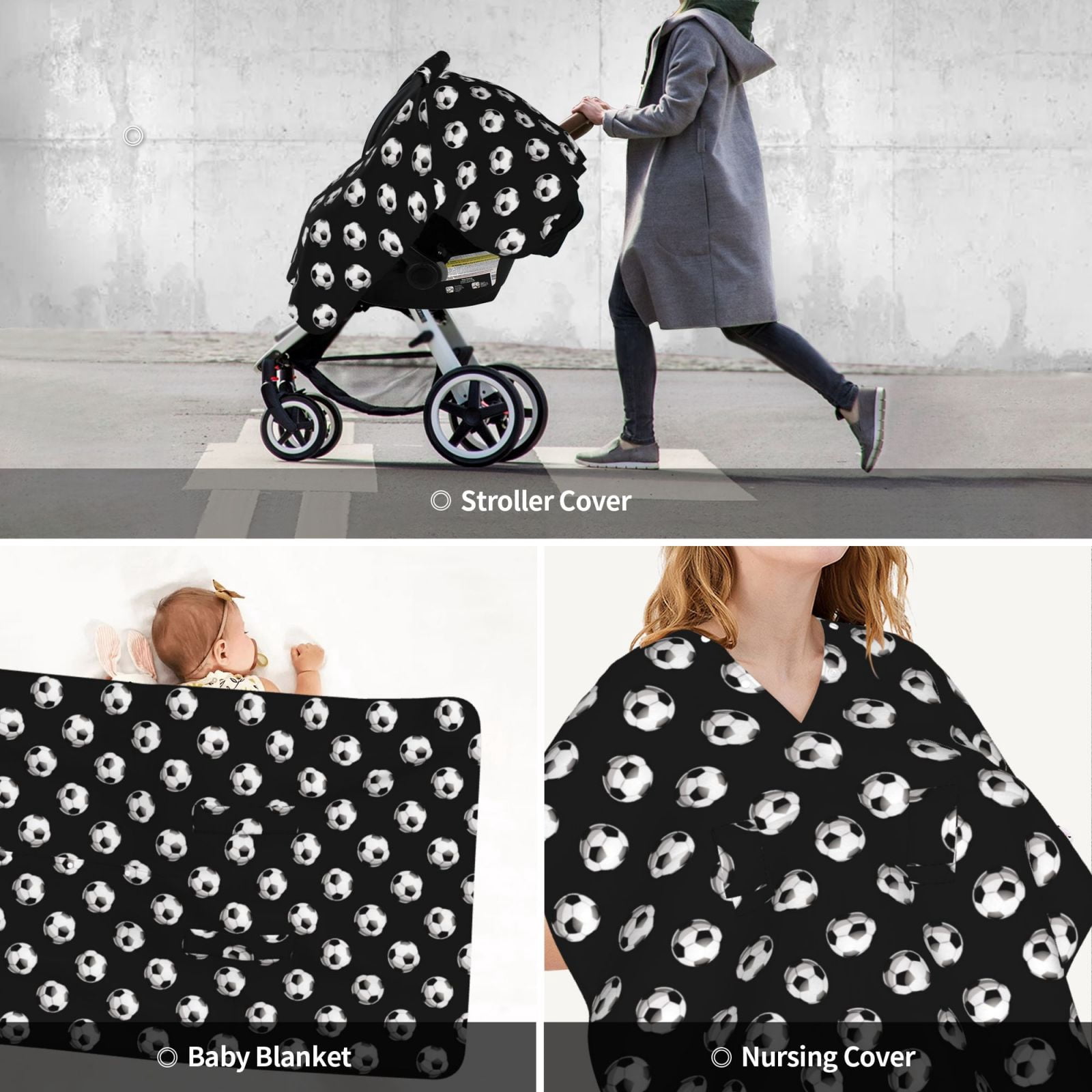 Car Seat Cover Baby - football soccer ball black Breathable Infant Car Seat Cover for Baby Carseat, Lightweight Comfort Baby Essentials Must Haves Newborn Stuff for Girl Boy