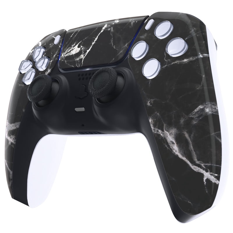 eXtremeRate Black White Marble Effect Touchpad Front Housing Shell Replacement Cover for PS5 Controller BDM-010/020/030/040
