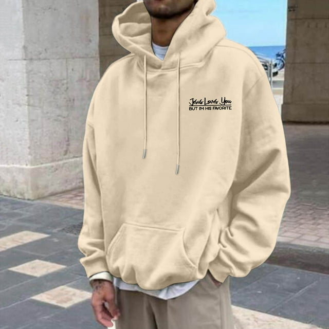 MHFRRA Sudaderas y Sudaderas Casuales para Hombre, Suéter Holgado con Estampado para Otoño E Invierno, Ropa de Calle Cómoda y de Moda para Uso Diario Beige