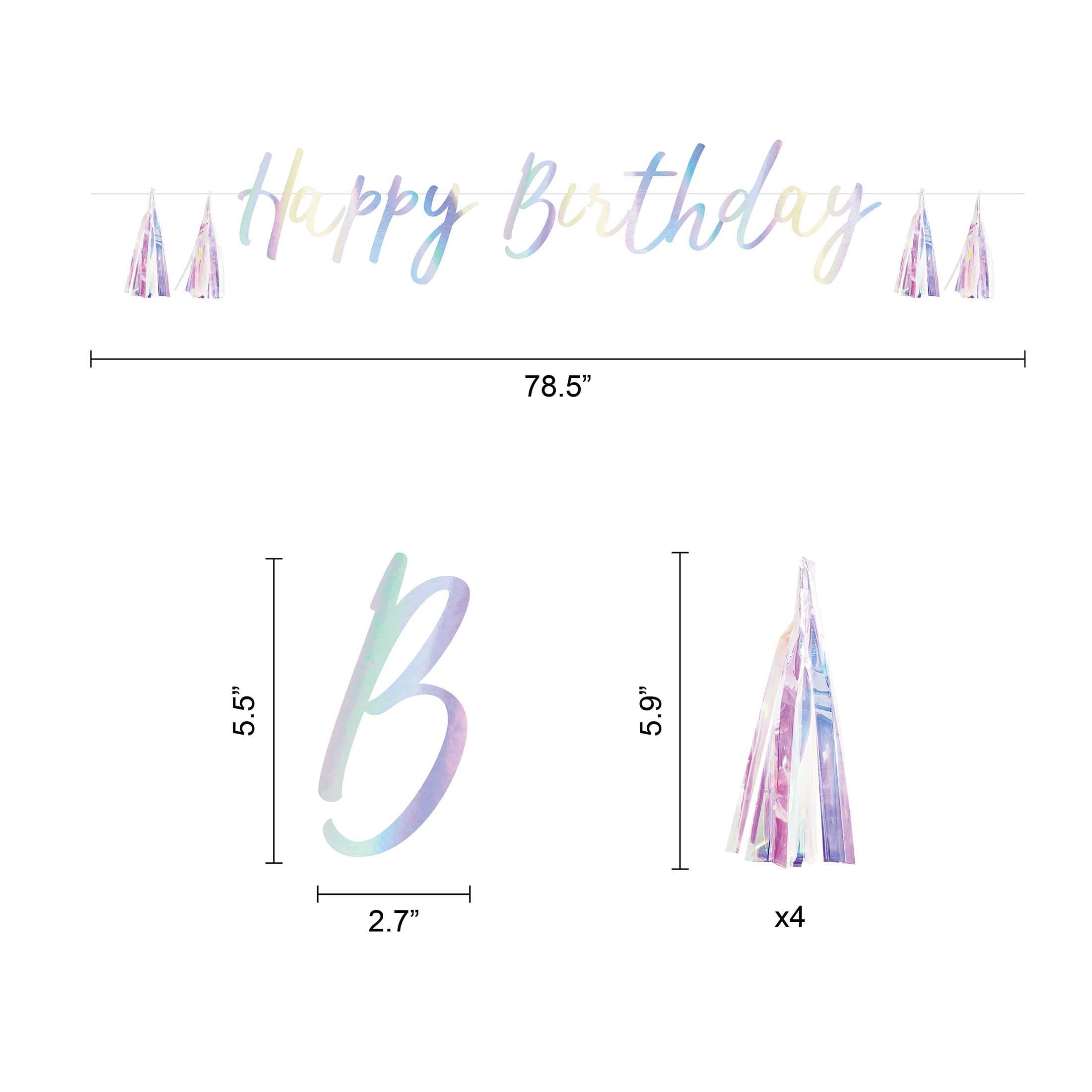Iridescent Happy Birthday Banner with Tassels, 78.5", by Way To Celebrate