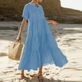 thumbnail image 1 of JMKQLZ Women's Fashion Casual Solid Color Button Fold Summer Short Sleeve V-Neck Dress, 1 of 7