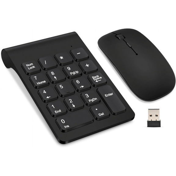 Wireless Numeric Keypad, Mini 2.4G 18 Keys Number Pad, Portable Silent Financial Accounting Numeric Keypad Keyboard Extensions with Wireless Mouse for Laptop, PC, Desktop, Notebook(Black)