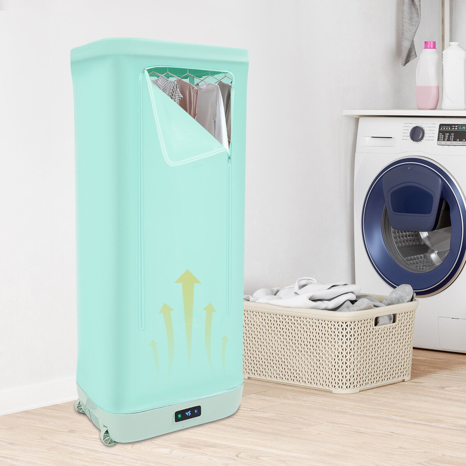 Compact Garment Dryer, Light Green Foldable Unit with Hidden Moisture Vents, 110V Operation, Perfect for Dormitories and Apartments