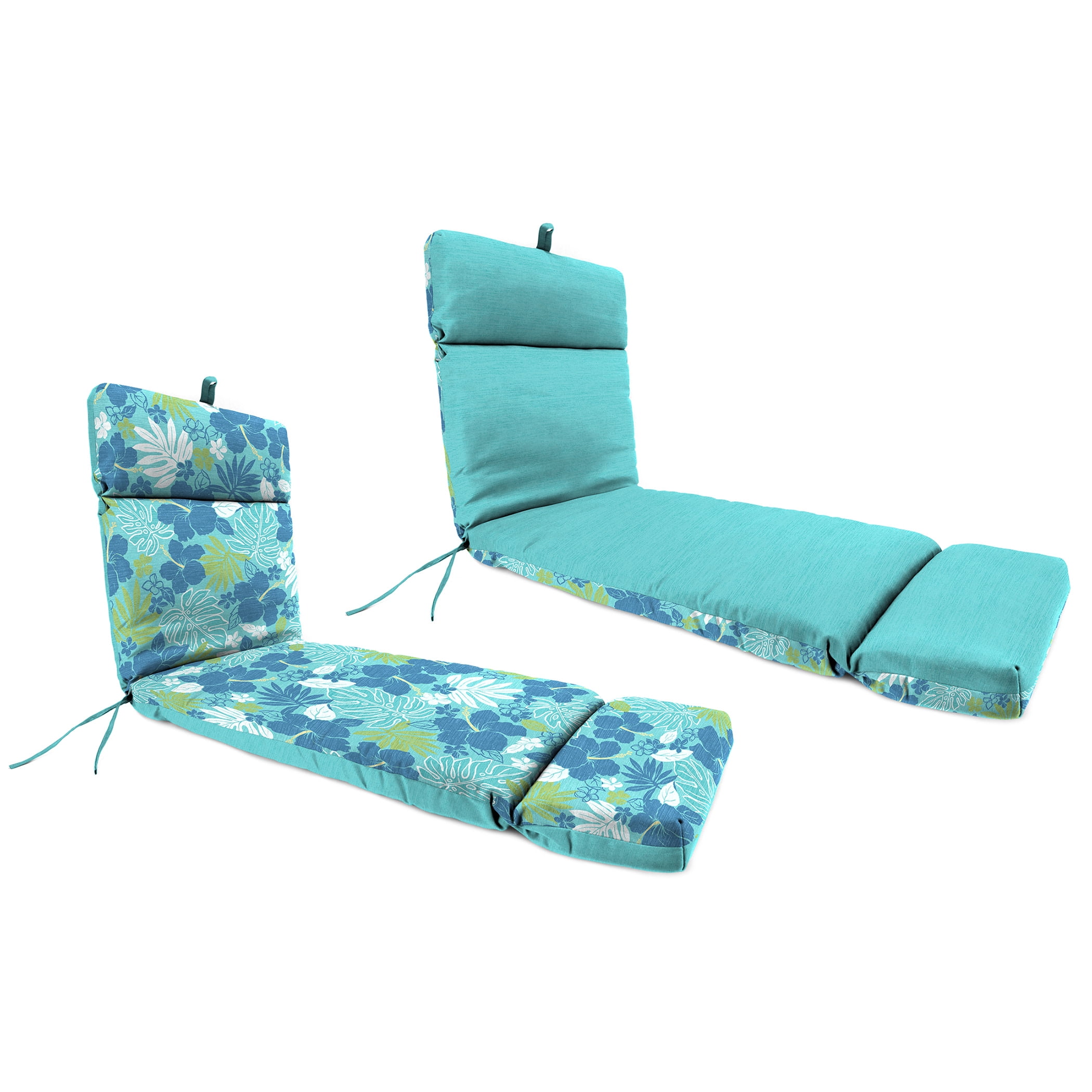 Jordan Manufacturing 72" x 23" Dumont Sprite Aqua Tropical and Gauze Sprite Aqua Crosshatch Reversible Rectangular Outdoor Chaise Lounge Cushion with Ties and Hanger Loop
