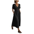 thumbnail image 2 of IUYRTFE Women's V Neck Button Down Midi Dress Short Sleeve Lightweight Casual Summer Flowy Dress with Pockets, 2 of 6